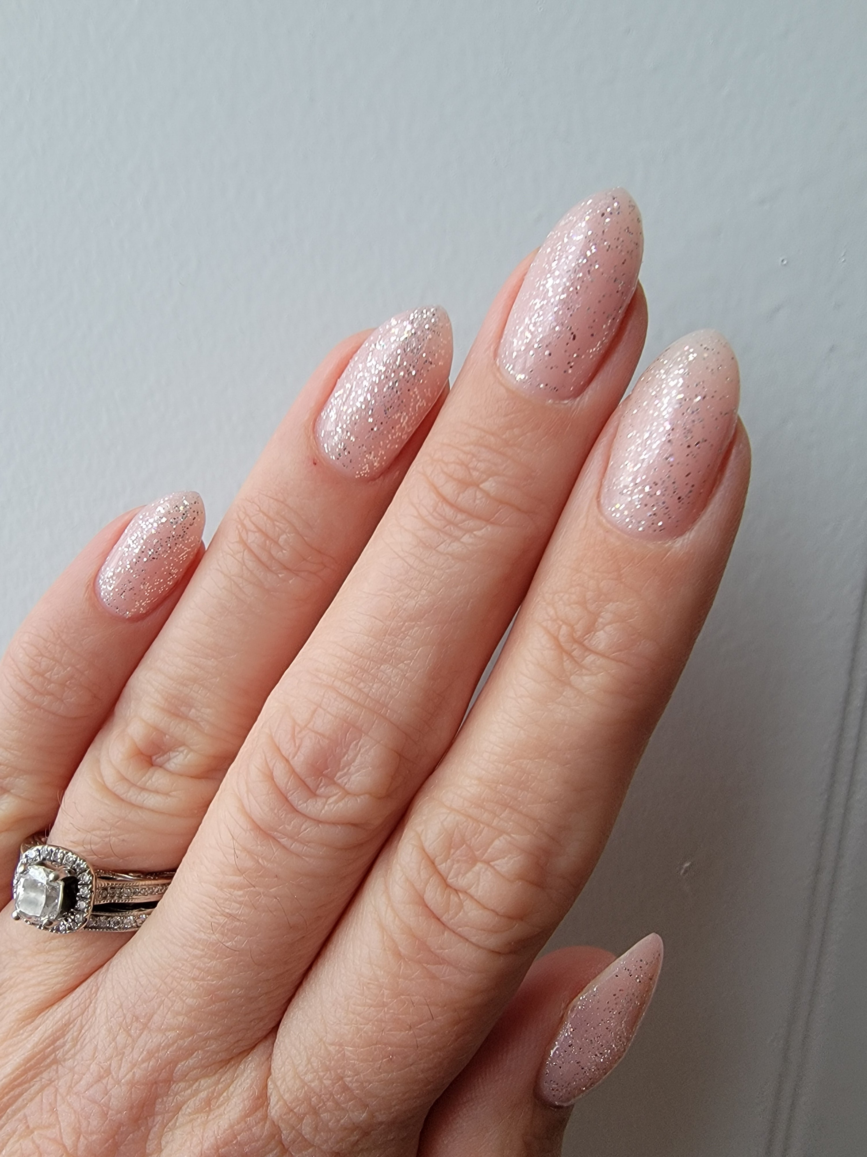 Engagement Nails with Pale Pink Glitter